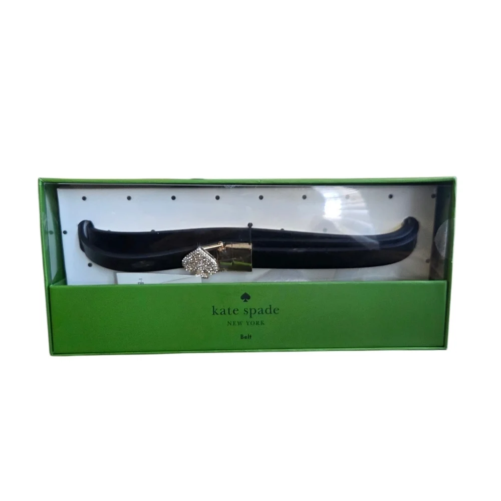 Kate Spade Jeweled Belt Black Leather with Sparkling Crystal Gift Present Idea